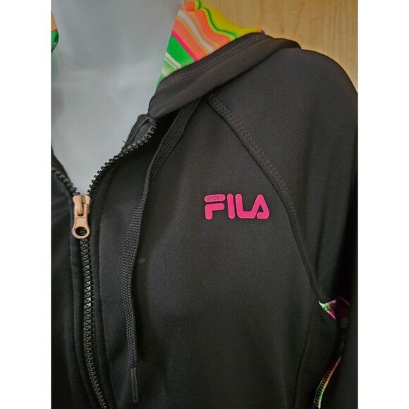 Fila Hooded Zip-Up Jacket Colorful rainbow Striped Accents workout outdoors gym - Picture 4 of 9